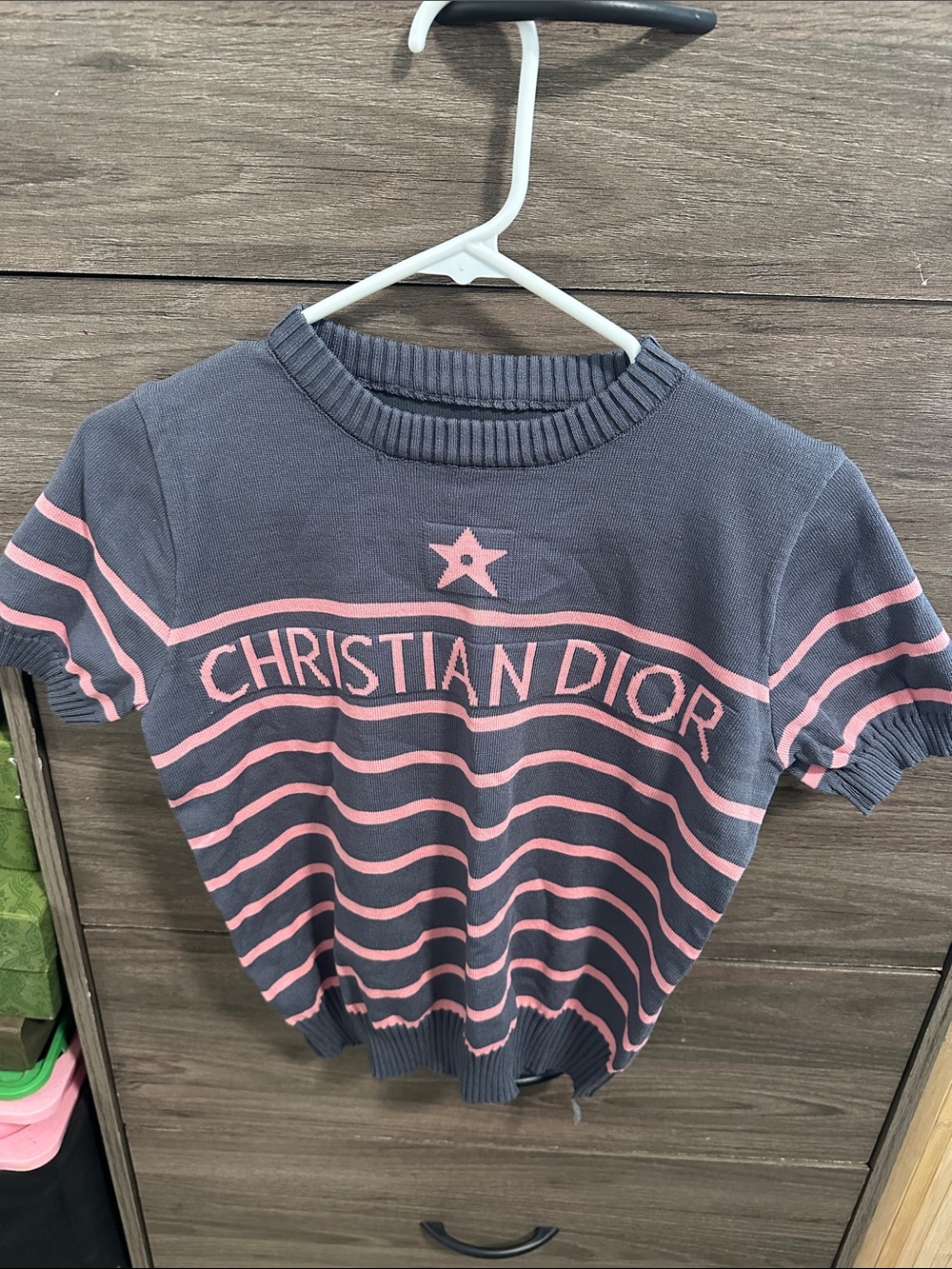 Dior Short-Sleeve Knit in gray and Pink Stripe
